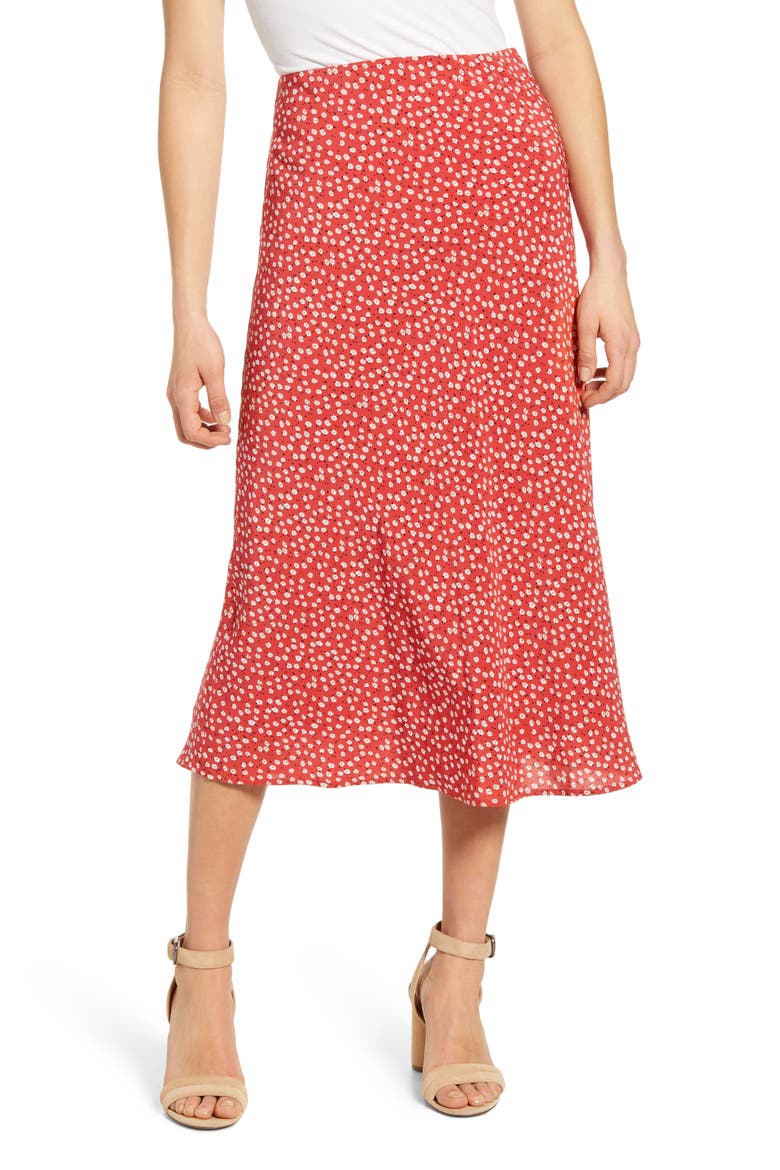 Anya Print Midi Skirt, Main, color, CARMINE DAISIES