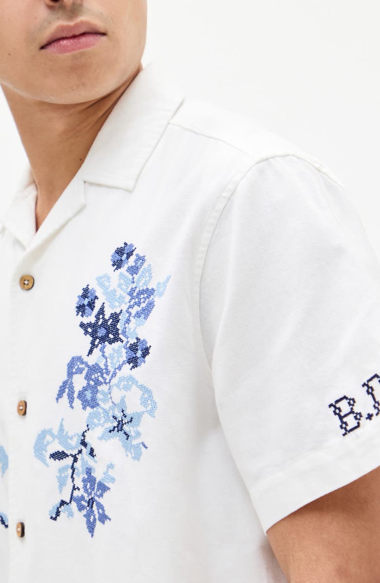 BDG Urban Outfitters Floral Embroidered Cotton Camp Shirt, Alternate, color, 