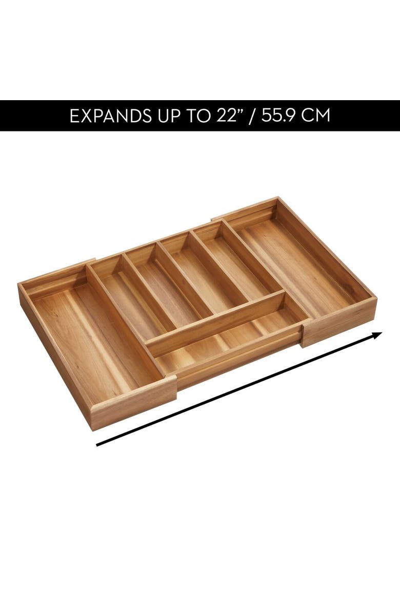 Expandable Acacia Wood Cutlery Drawer Organizer - Natural, Alternate, color, Natural