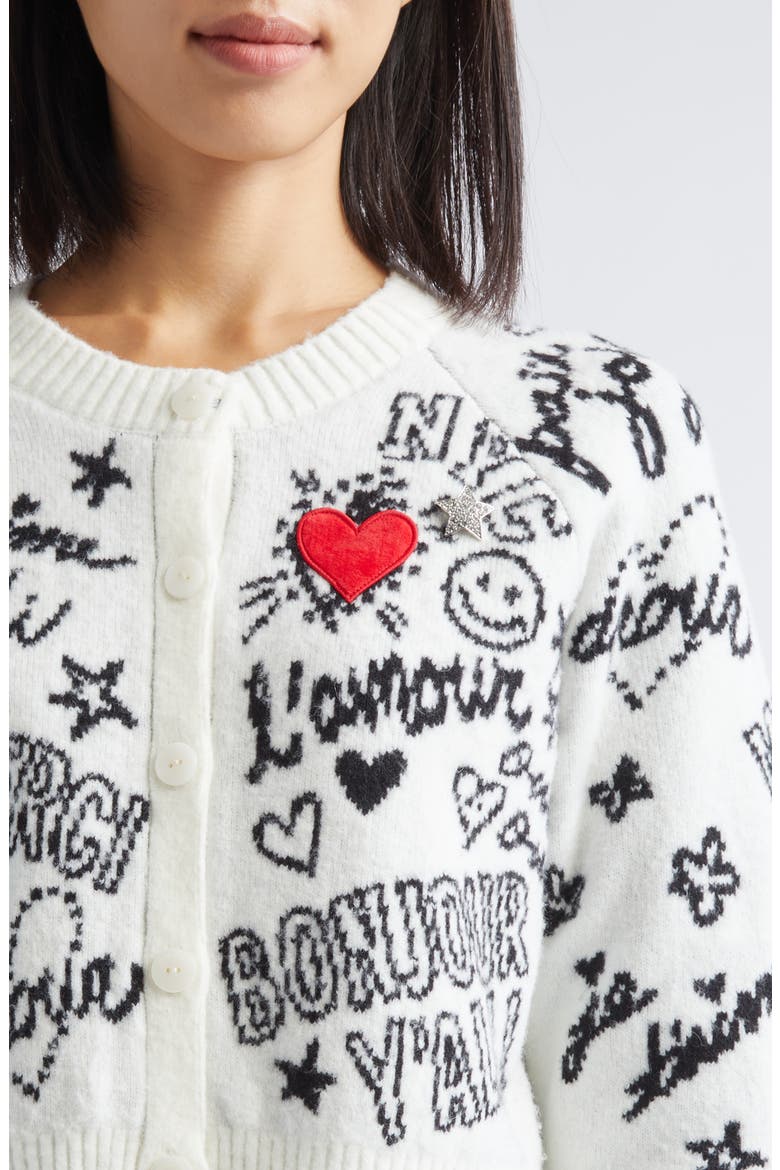 Loove Doodles Millie Cardigan, Alternate, color, IVORY/ BLACK