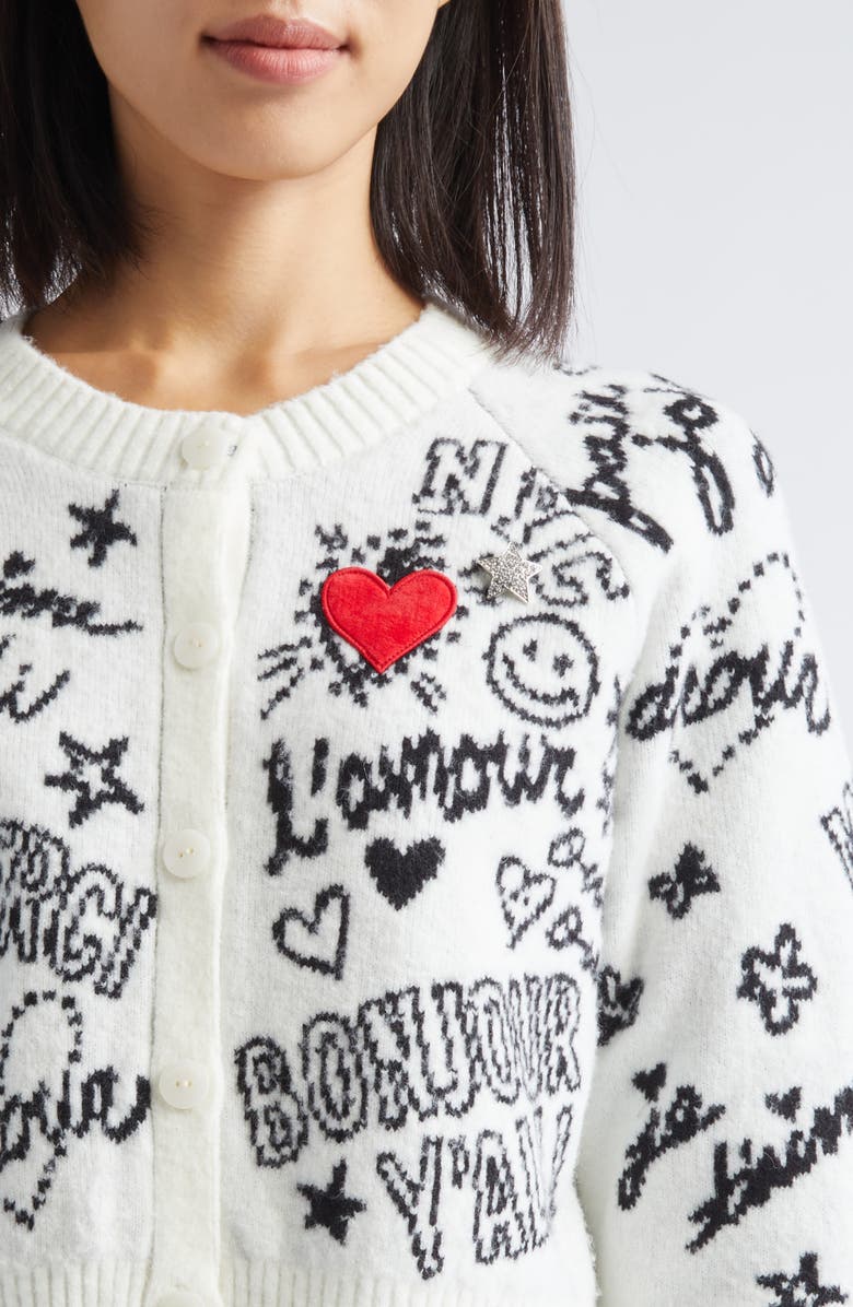 Cinq à Sept Loove Doodles Millie Cardigan, Alternate, color, Ivory/ Black