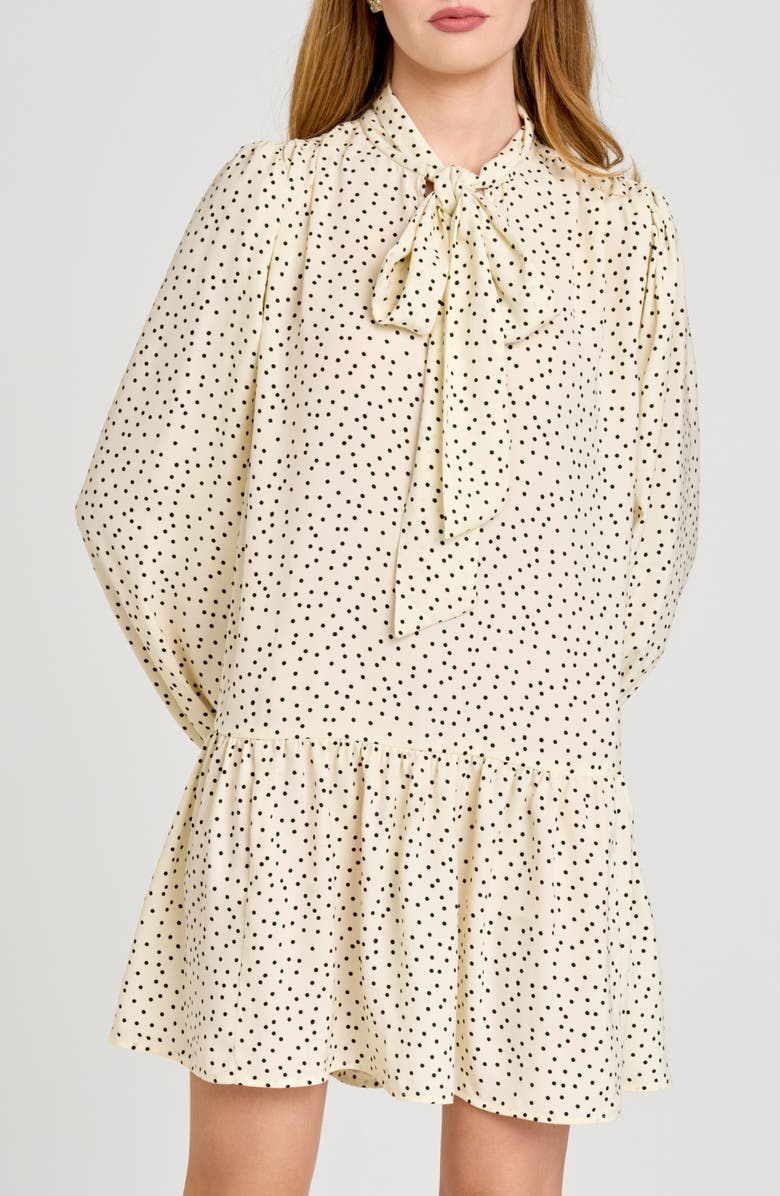 WAYF Kate Polka Dot Long Sleeve Dress, Alternate, color, Cream Polka Dot