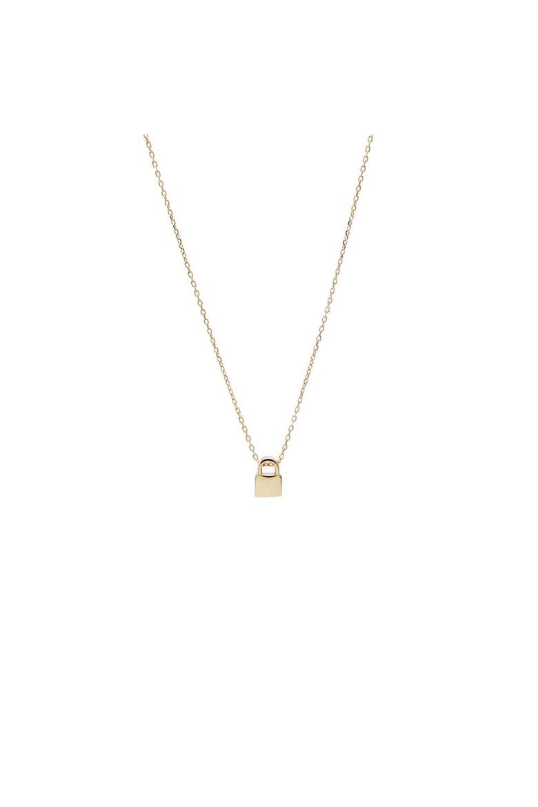 Solid Mini Lock Pendant Necklace 14K, Main, color, 14K Gold