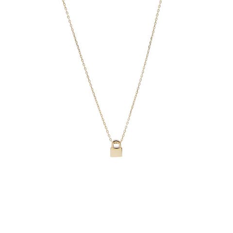 Solid Mini Lock Pendant Necklace 14K