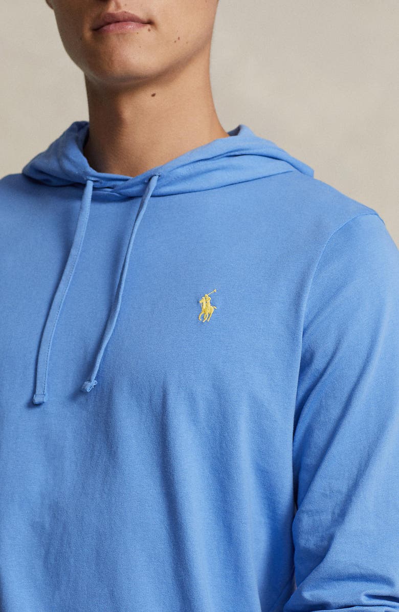 Polo Ralph Lauren Logo Hooded Long Sleeve T-Shirt, Alternate, color, Summer Blue