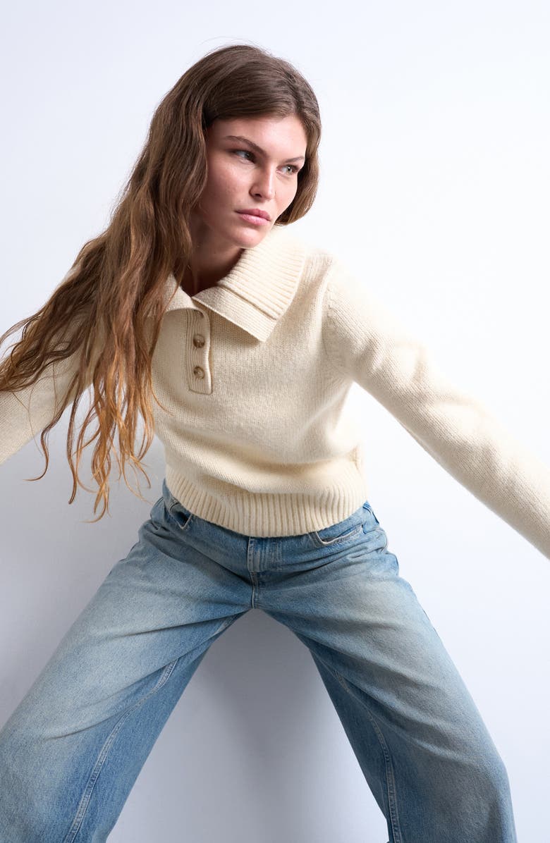 Topshop Compact Heavyweight Polo Sweater, Alternate, color, Ivory