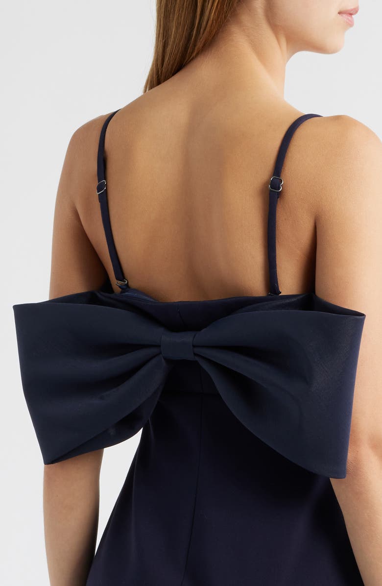 LIKELY Morgette Bow Back Mixed Media Mermaid Gown, Alternate, color, Navy