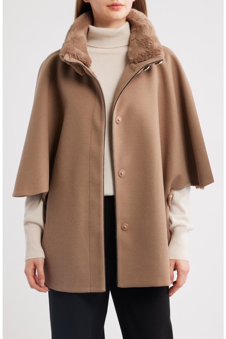 Faux Fur Collar Cape, Alternate, color, TRUFFLE