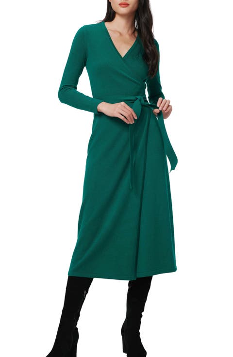 Astrid Long Sleeve Wool & Cashmere Wrap Sweater Dress