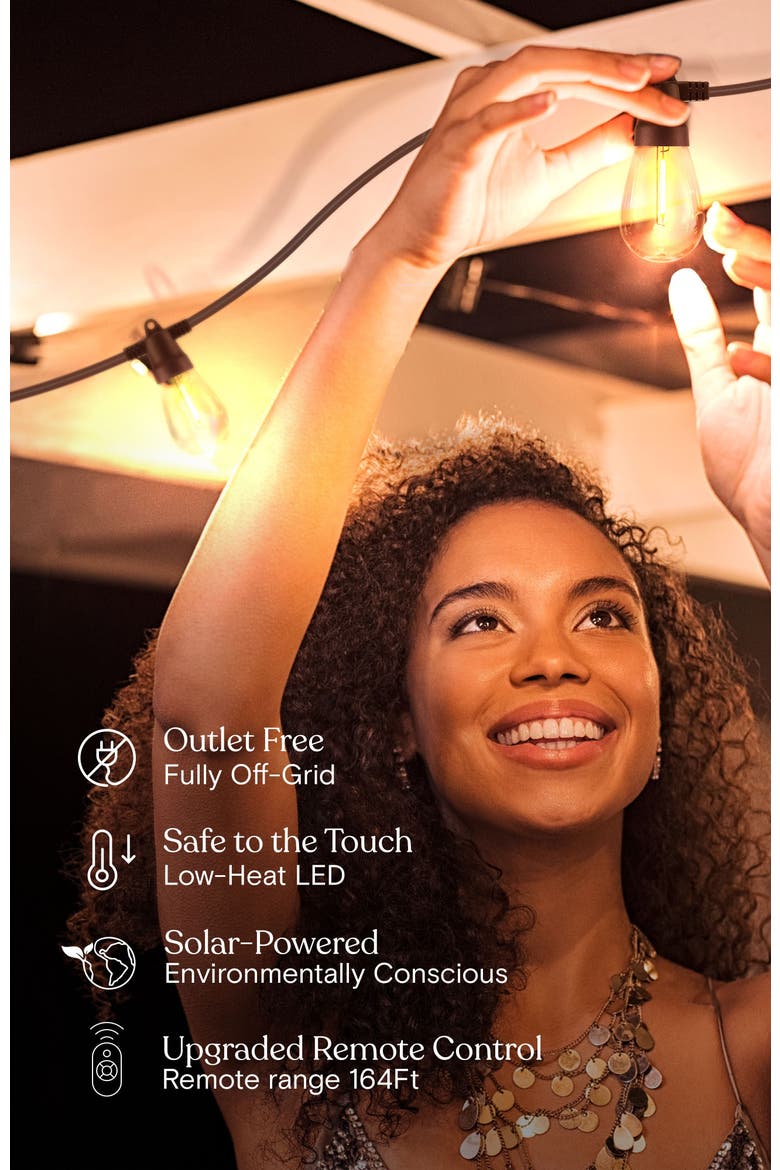 27 ft or 48 ft, Solar-Powered Heavy Duty LED Outdoor String Lights, Weatherproof and Shatterproof Bulbs, Alternate, color, 48 ft 15 Bulbs | Soft White