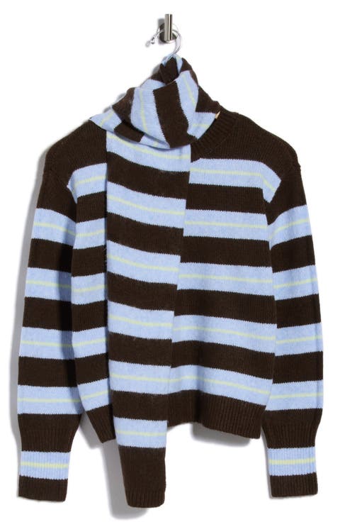 Striped Crewneck Sweater with Scarf