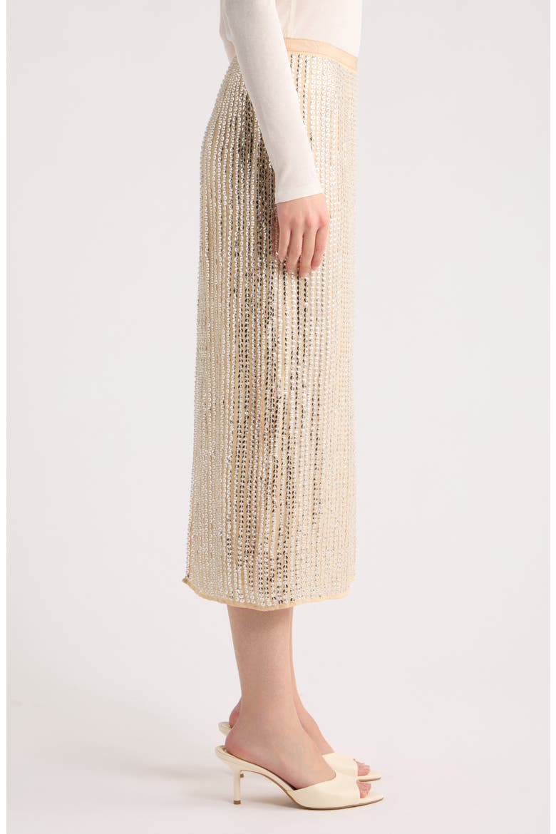 Lili Beaded Georgette Midi Skirt, Alternate, color, BEIGE
