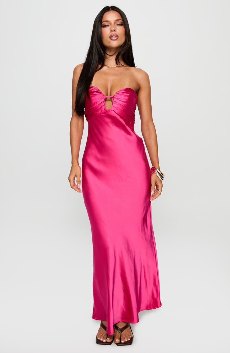 Princess Polly Cyprian Strapless Satin Gown, Alternate, color, Hot Pink