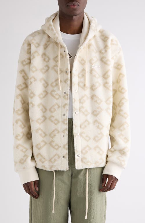 Givenchy Monogram 72 Print High Pile Fleece Snap-up Hoodie In Natural