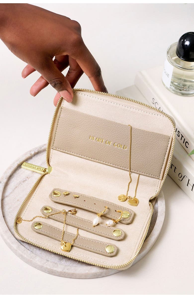 Katie Loxton Slim Jewelry Case 'Heart Of Gold', Alternate, color, Taupe