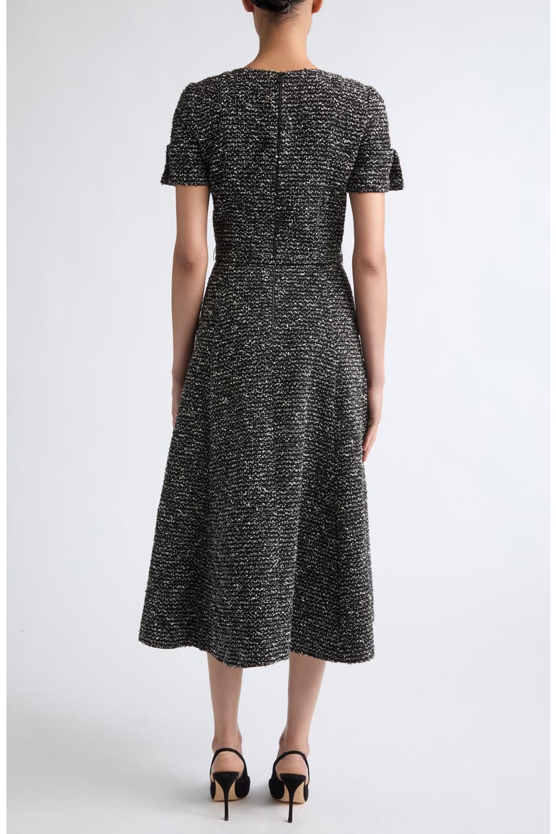 Short Sleeve Tweed Midi Dress with Belt, Alternate, color, BLACK/ WHITE