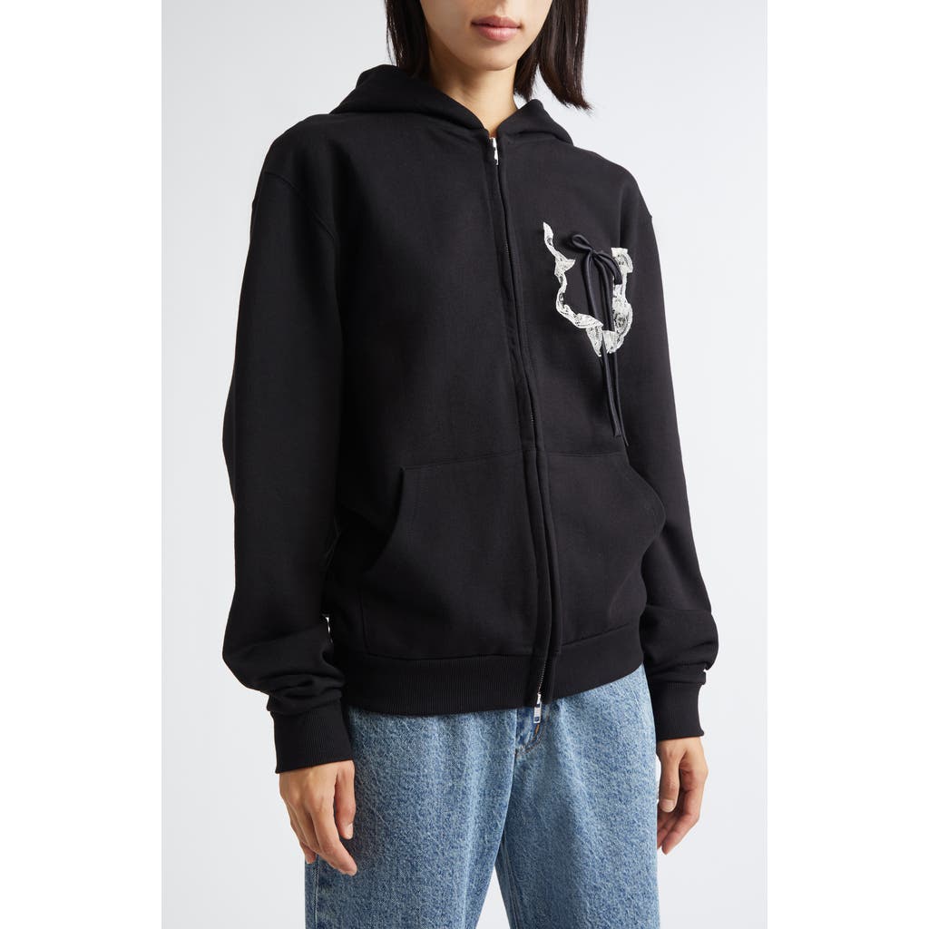 Tanner Fletcher Gender Inclusive Bennett Bow Pocket Cotton Zip-Up Hoodie in Black  product