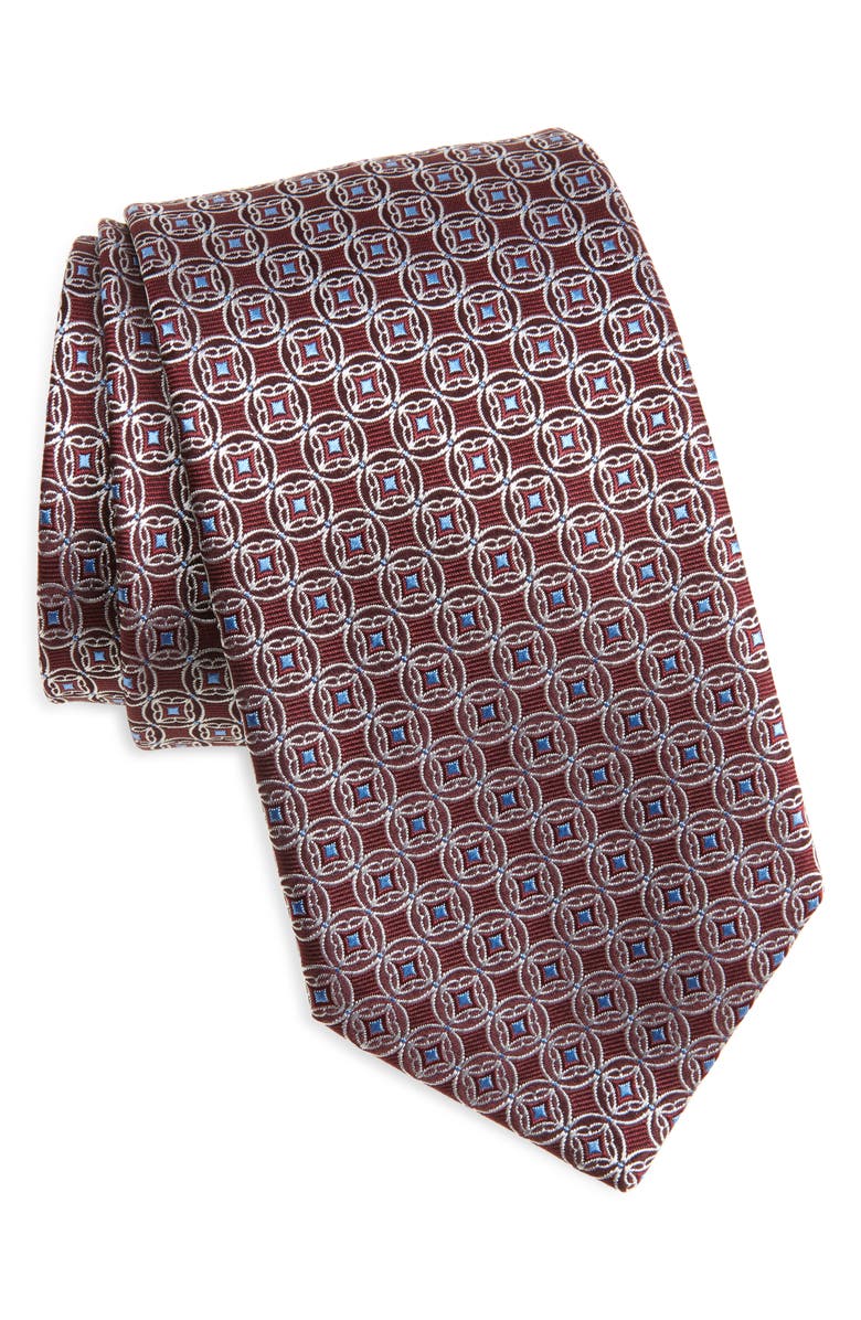 Canali Medallion Print Silk Tie, Main, color, Dark Red