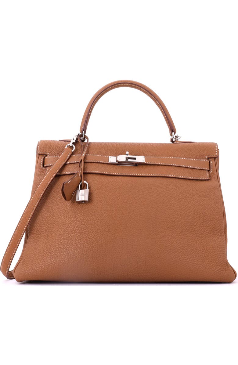 Pre-Owned Hermes Kelly Handbag Brown Togo with Palladium Hardware 35, Main, color, Gold