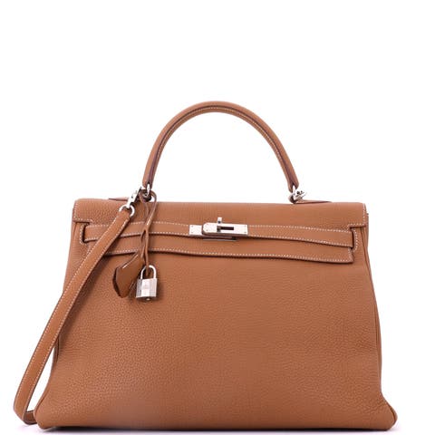 Kelly Handbag Brown Togo with Palladium Hardware 35