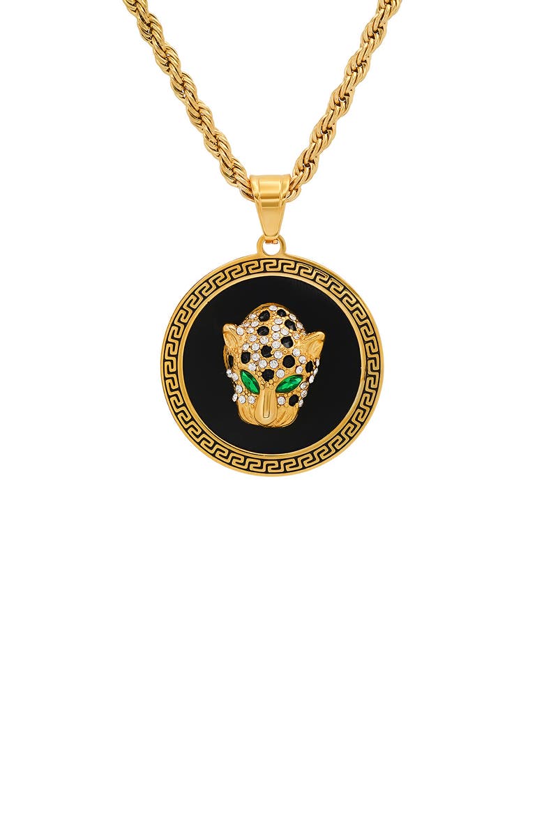 HMY JEWELRY Men's 18K Yellow Gold Plated Stainless Steel Pendant Necklace, Main, color, Yellow