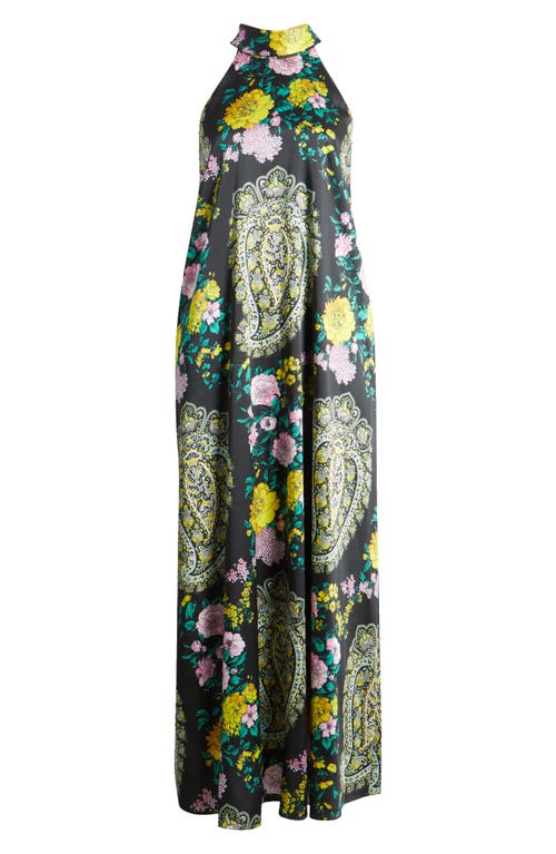 Kobi Halperin Genesis Neck-tie Paisley Maxi Halter Dress In Black Multi