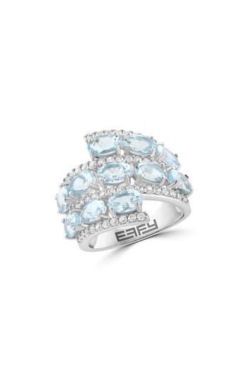 Effy Sterling Silver Aquamarine & Diamond Ring In Metallic