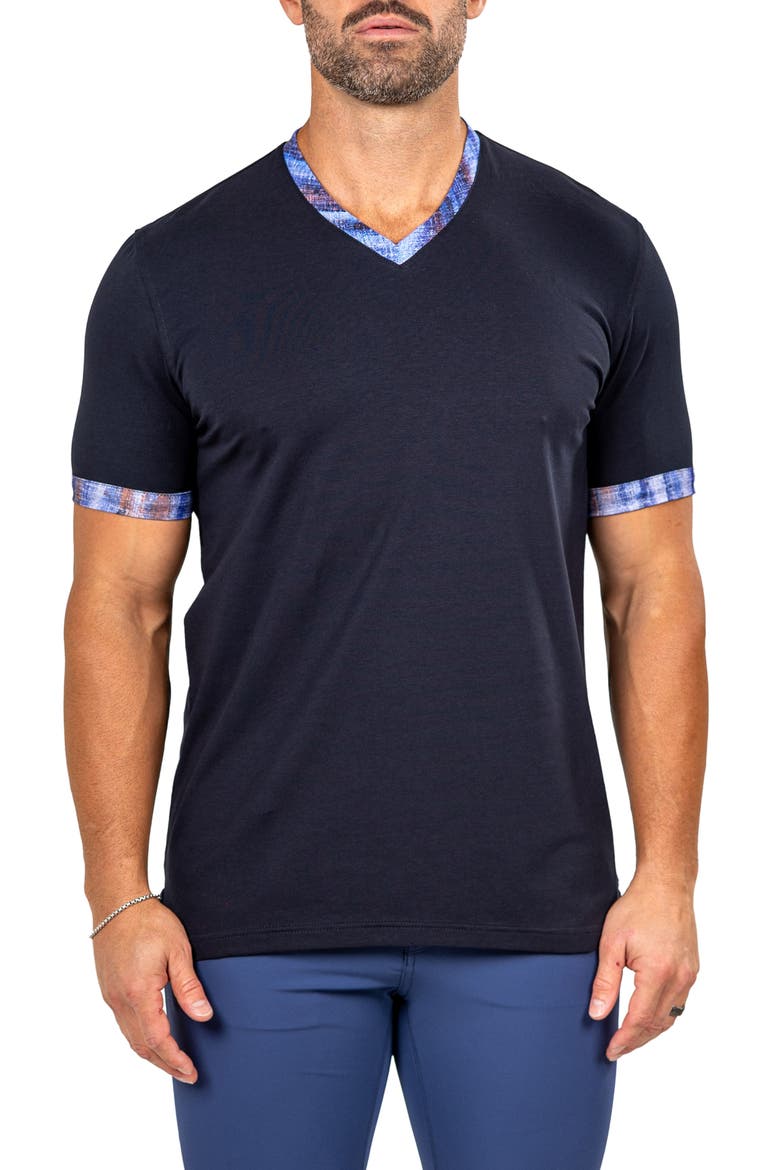 Edison Marthyr0003 Blue Cotton V-Neck T-Shirt, Main, color, BLUE