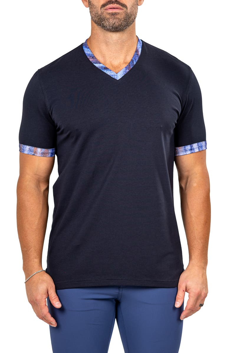 Maceoo Edison Marthyr0003 Blue Cotton V-Neck T-Shirt, Main, color, 