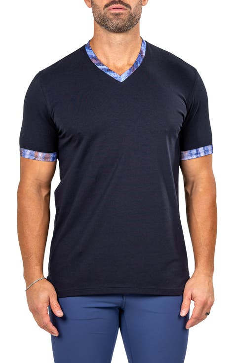 Edison Marthyr0003 Blue Cotton V-Neck T-Shirt