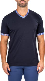 Maceoo Edison Marthyr0003 Blue Cotton V-Neck T-Shirt
