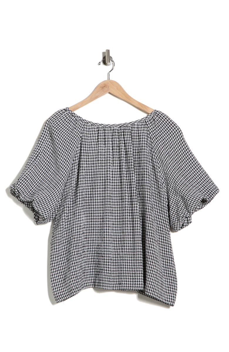 MAX STUDIO Bubble Sleeve Split Neck Top, Alternate, color, Black / White