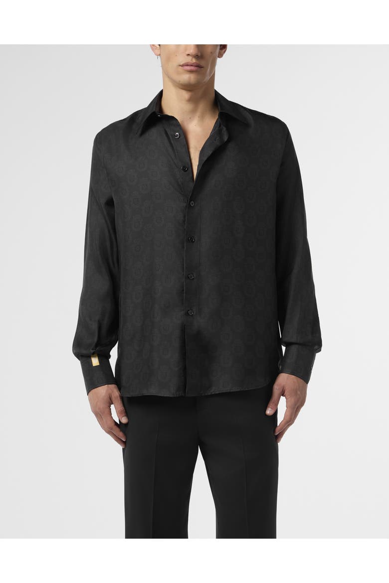 Silk Gold Cut Shirt All-Over Crest Men, Main, color, black