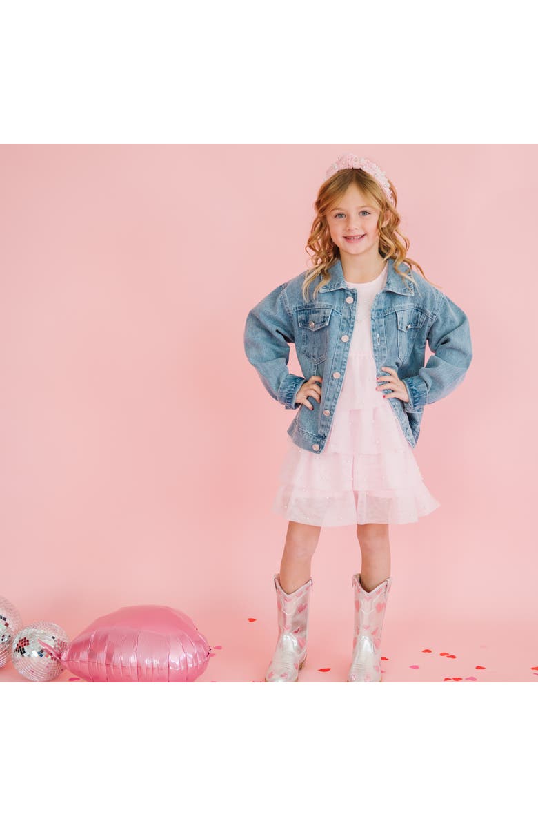 Sweet Wink Pearl Heart Patch Denim Jacket, Alternate, color, Denim