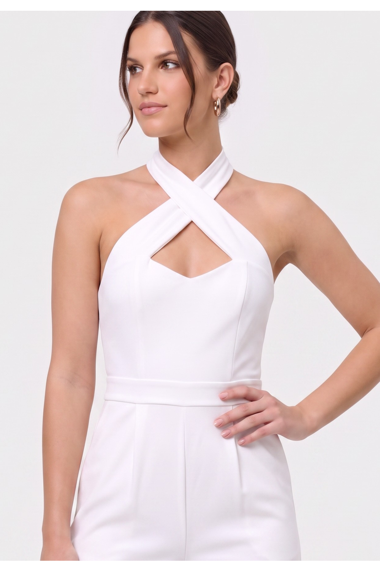 Racquel Sleeveless Halter Jumpsuit, Alternate, color, Eggshell