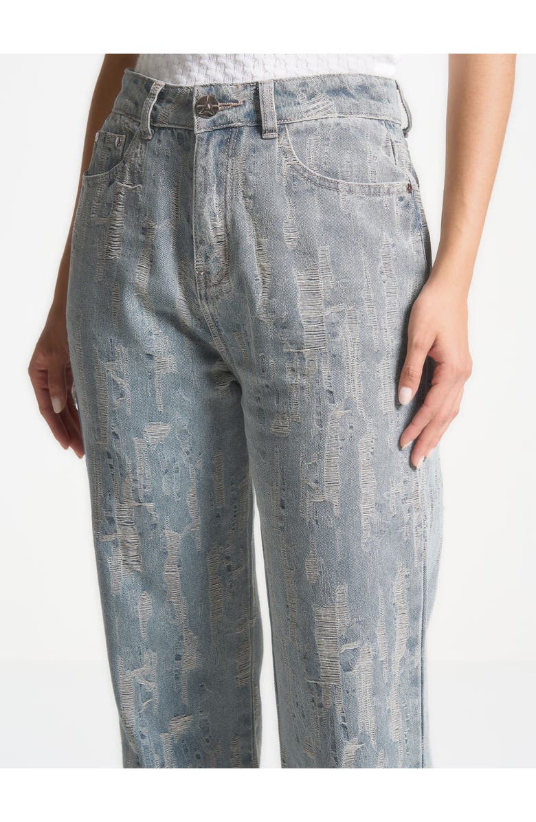 Manière De Voir Florence Distressed High Rise Straight Leg Jeans, Alternate, color, Mid Blue