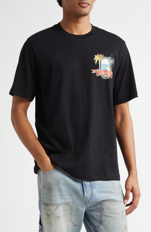 Amiri Black T-shirt With Logo Print And Graphic Design In Black