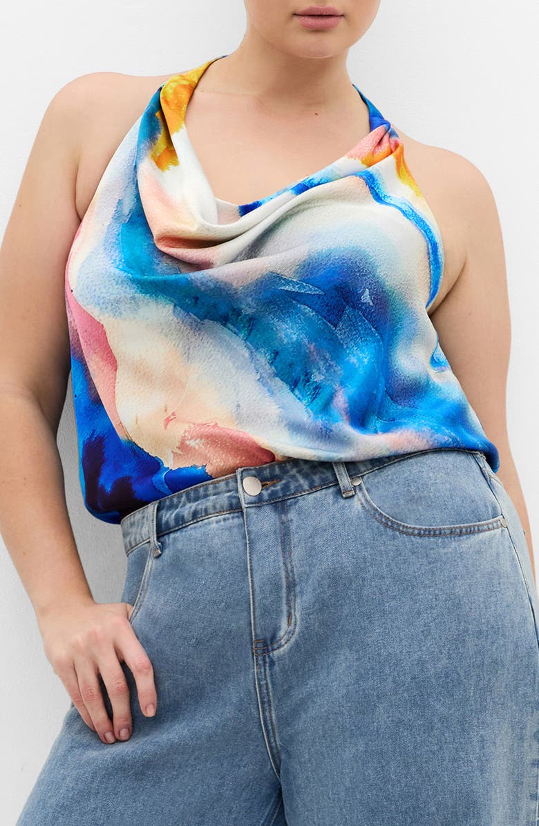 City Chic Print Cowl Neck Sleeveless Satin Top, Main, color,