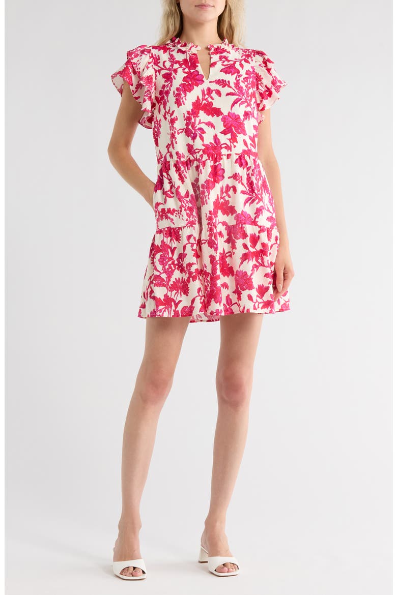 Tiered Short Sleeve Dress, Main, color, PINK/ WHITE COMBO