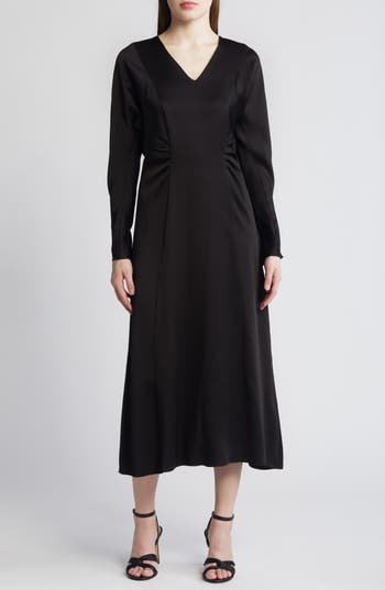 Hugo Boss Daniki Long Sleeve A-line Dress In Black