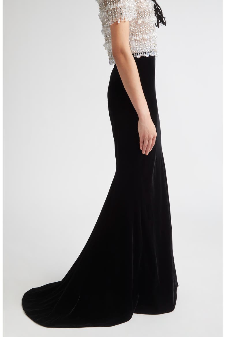 Velvet Trumpet Skirt with Train, Alternate, color, BLACK