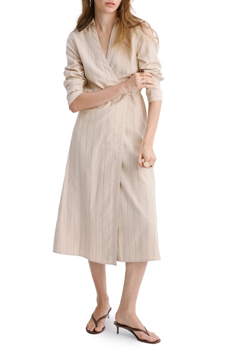 Stripe Wrap Front Shirtdress, Main, color, BROWN