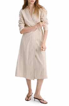 Stripe Wrap Front Shirtdress