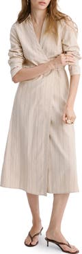 MANGO Stripe Wrap Front Shirtdress