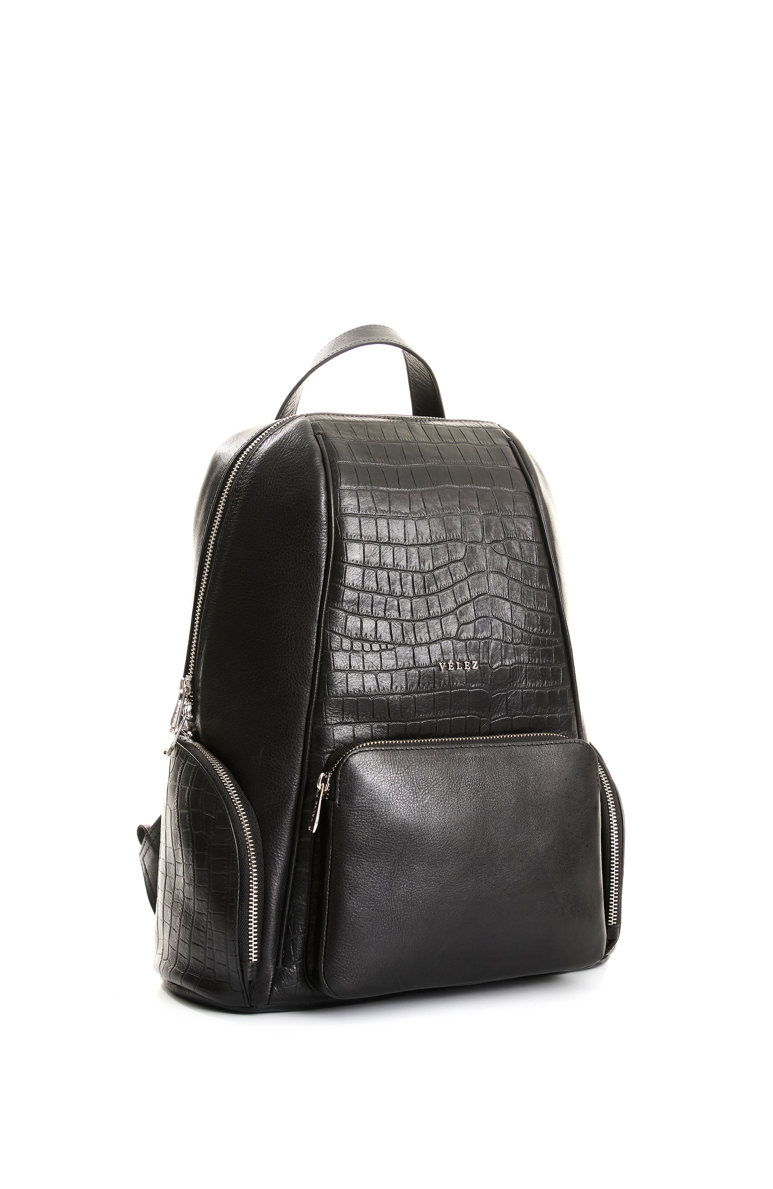 Velez Embossed Leather Backpack, Alternate, color, Black