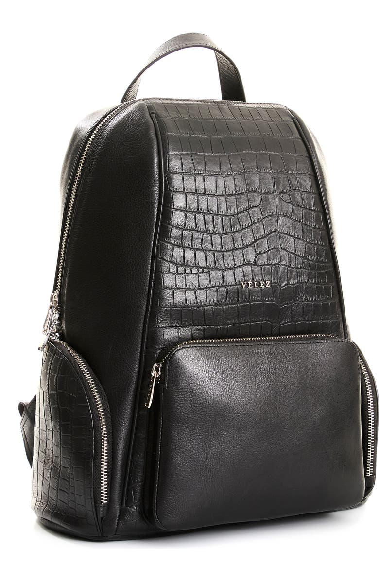 Velez Embossed Leather Backpack, Alternate, color, Black