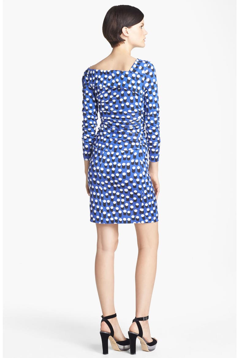 'Bentley' Print Ruched Silk Dress, Alternate, color, DOT RUSH LARGE BLUE