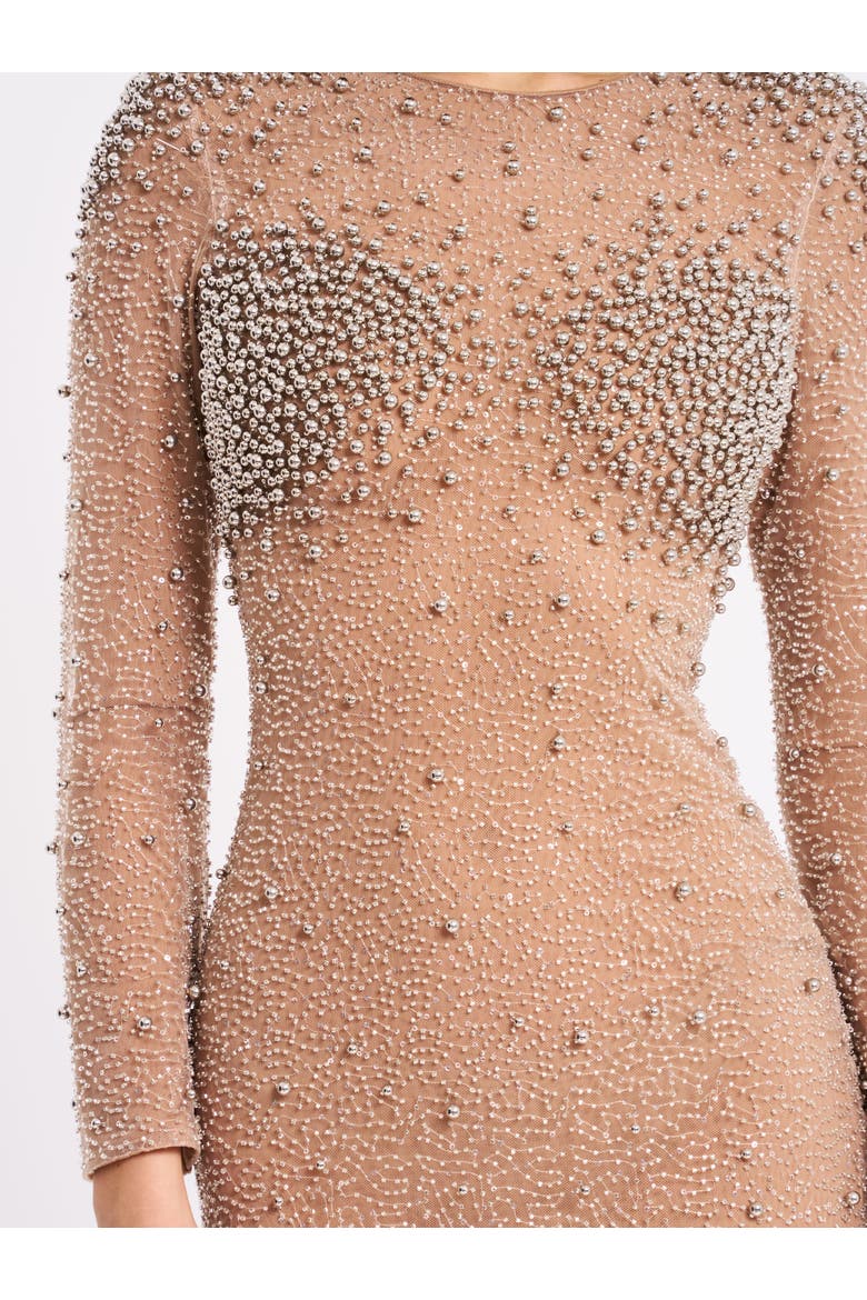 Rita Embroidered Mesh Silver Beaded Mermaid Gown, Alternate, color, Silver Beaded