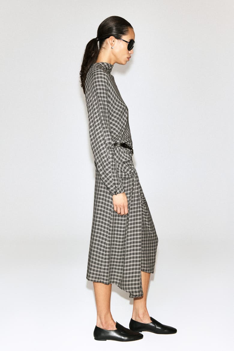 Draped Checked Top, Alternate, color, GRAY / CHECKED