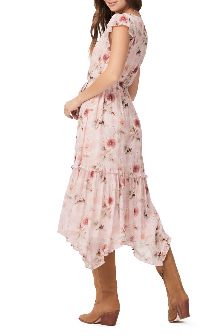 Terrazza Floral Handkerchief Hem Silk Midi Dress, Alternate, color, BLTSLPRMLT